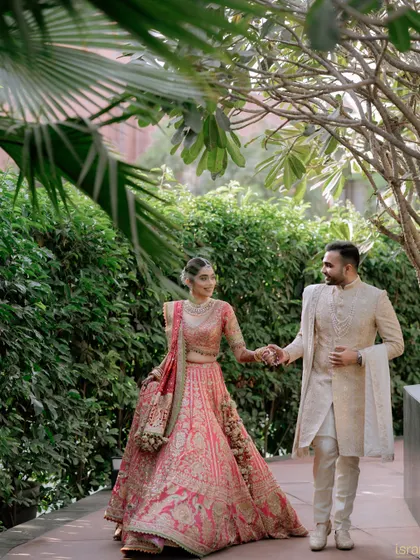 The couple walking together, hand in hand, perfectly in sync. This photo symbolizes the beginning of their shared journey.