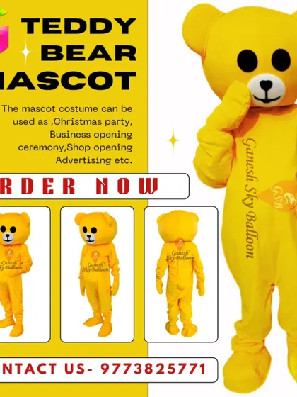 We supply classic yellow teddy bear mascots that are perfect for shop openings and parties. This simple, friendly design is a timeless favorite.