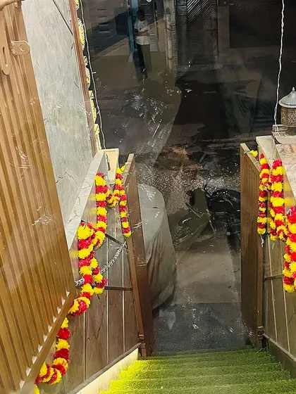 We even decorate the entrance and stairways with marigold garlands to welcome guests and customers.