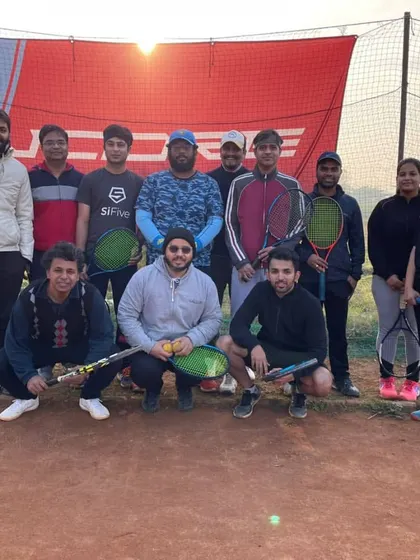 Our adult batch enjoying a crisp morning session on the clay court. Tennis is a lifelong sport, and we've built a fantastic community of players who come here to improve their skills, stay fit, and connect with friends.