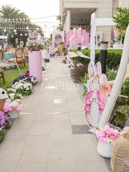 A duplicate image of the beautiful outdoor party walkway, emphasizing the scale and detail of the setup.