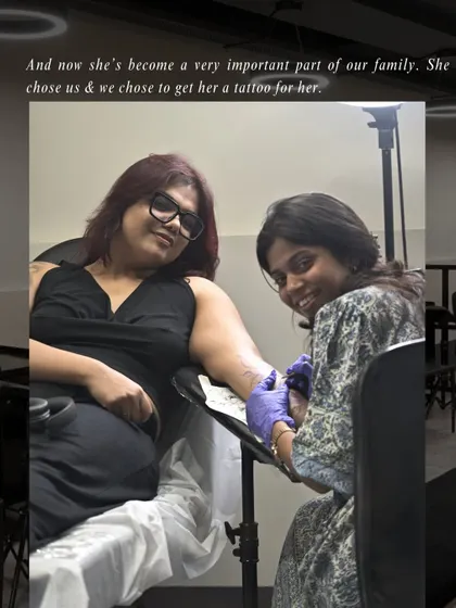 "She chose us & we chose to get her a tattoo for her." A beautiful moment of a client getting a tattoo in honor of her beloved rescue cat.