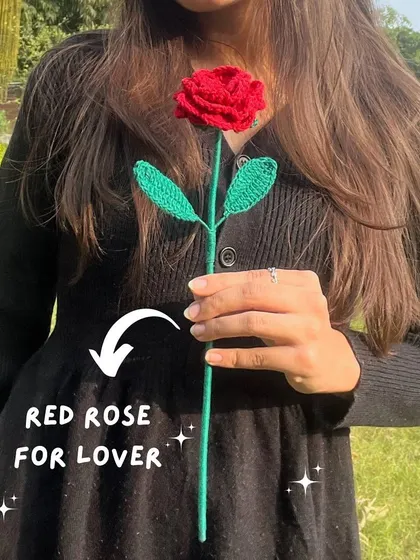 A single red rose for your lover. This crochet rose is a timeless symbol of love that will last forever.