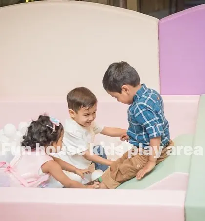 A sweet moment of friends playing together in the pastel ball pit. Our setups are perfect for playdates and parties.