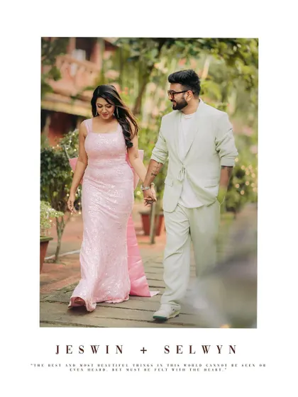 A beautiful portrait of a couple from their pre-wedding shoot, showcasing their elegant style.
