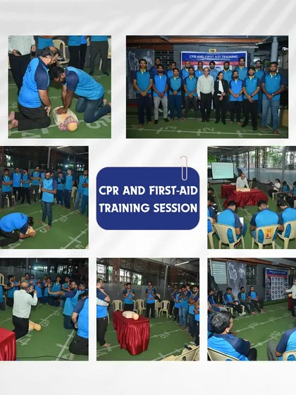 Safety first, always. This collage shows our coaches undergoing a CPR and First-Aid training session, ensuring they are fully equipped to handle any situation and prioritize player well-being.