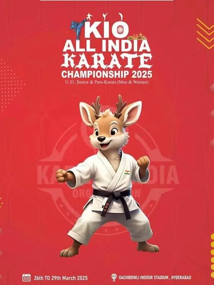 The official mascot and poster for the KIO All India Karate Championship in Hyderabad. We create a vibrant and engaging atmosphere for our events.