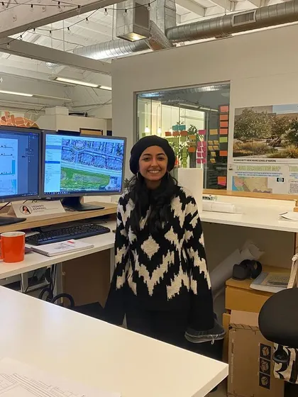 **People of Compartment S4: Vedanti Agarwal:** Vedanti at her workspace. Her experience in the US and India allows her to develop landscape-driven and sustainable development plans.