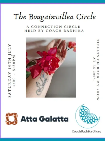 Poster for 'The Bougainvillea Circle', a connection circle held by Coach Radhika.