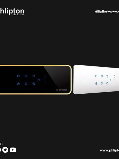 Showcasing the eight-button chamfered touch panels. These are ideal for rooms where you need to control multiple lights, fans, and other devices from a single point.