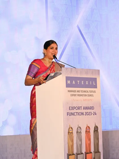 At the podium for the MATEXIL Export Award Function. I ensure the proceedings of an awards night are smooth, timely, and engaging.