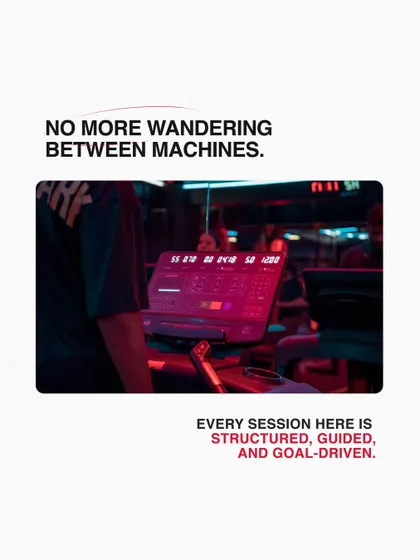 No more wandering between machines. Every session here is structured, guided, and goal-driven, with clear instructions displayed on the treadmill screens.
