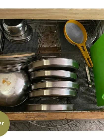 After our session, the client arranged everything neatly. Now, plates are stacked, and there is a clear space for each category of items.