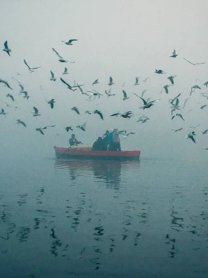This shot was taken during a foggy morning on the Yamuna Ghat. For me, this image is all about the mood. The single red boat surrounded by birds in the mist creates a quiet, almost painterly scene that tells a story of Delhi's serene side.