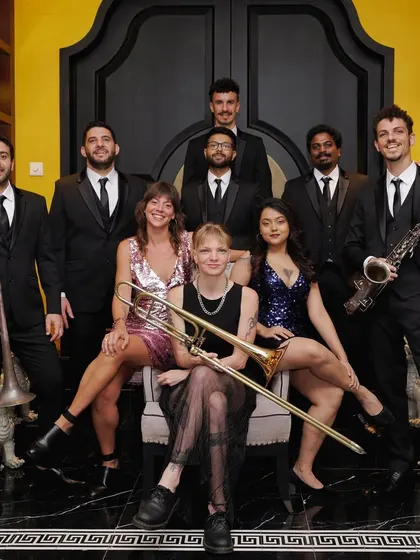The Desmadre XL band in Da Nang, Vietnam. I love collaborating with this international ensemble, which includes an amazing horn section for a massive sound.
