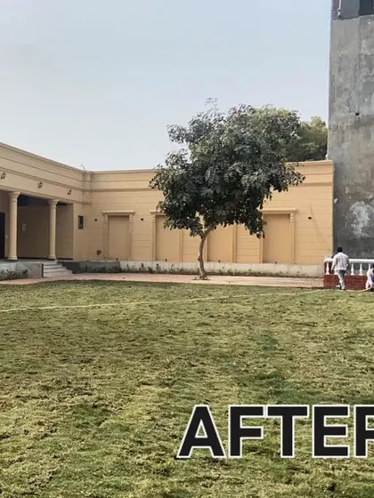 This before-and-after shot shows the incredible transformation of a bare patch of land into a lush, green lawn using our natural turf. It's a testament to the instant impact our product can have.