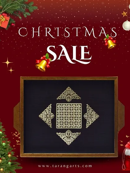 This handcrafted Zardozi embroidered serving tray features a geometric pattern, adding a touch of modern elegance to a traditional craft. Perfect for serving in style.