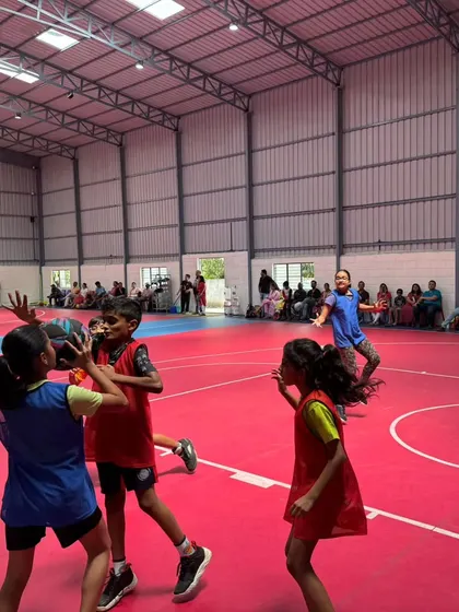 An intense moment during a 3x3 game, captured on our high-quality indoor court.