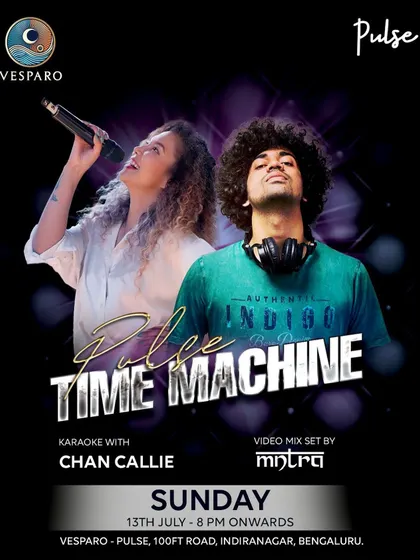 I love collaborating with other artists to create unique events. This poster was for a "Time Machine" themed night at Vesparo, where I teamed up with a DJ to blend karaoke classics with a video mix set.