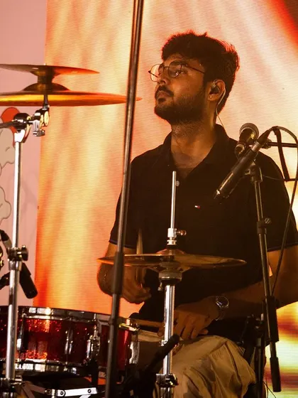 Our drummer keeping the beat alive at the festival. The energy he brings is absolutely contagious.