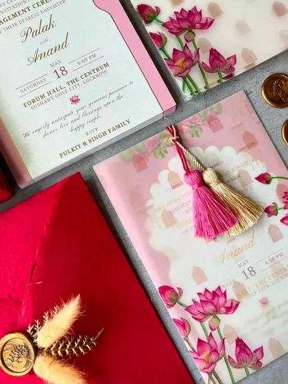 A duplicate image of the P&A engagement invitation flat-lay.