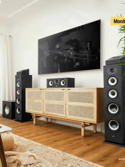 The POLK Monitor XT Series redefines the listening experience. This full setup, featuring tower speakers, a center channel, and a subwoofer, delivers rich, detailed, and immersive high-performance audio that complements any decor.