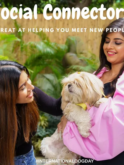 Dogs are the best social connectors! This photo captures a happy interaction between two women and an adorable Shih Tzu, bringing smiles to everyone's faces.