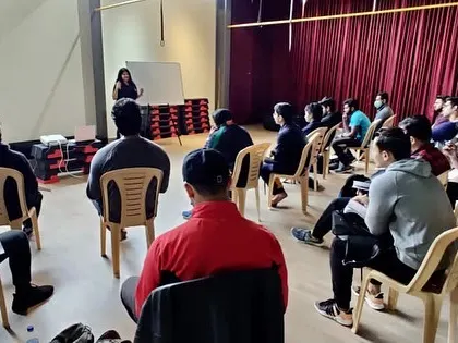 A view from the back of the classroom shows our intimate learning environment. Every student has the opportunity to ask questions and participate in discussions.