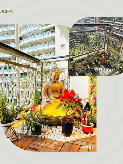 A gallery of chic balcony transformations. These before-and-after shots showcase various styles, from cozy seating areas to zen corners, all designed to create a stylish retreat.