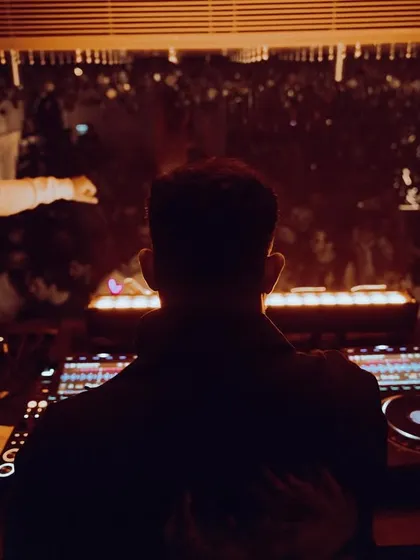 My view from the DJ booth at Akina Privé, looking out at a sea of people.
