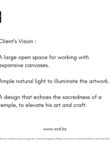 This project reinterprets the traditional 'thotti mane' or courtyard house for a modern artist. The client's vision was for a sacred, temple-like workspace with ample natural light. Our design creates a serene, monolithic structure where the act of creation becomes a form of reverence.