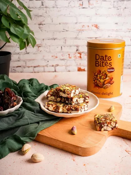 A classic, beautifully styled shot for Date Bites. Good food photography is about creating a whole scene with props, textures, and lighting that complements the product and tells a story.