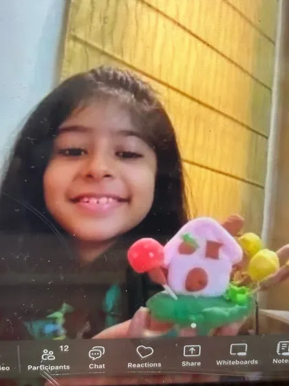 Another proud student from our online clay workshop, showing off her cute mushroom house.