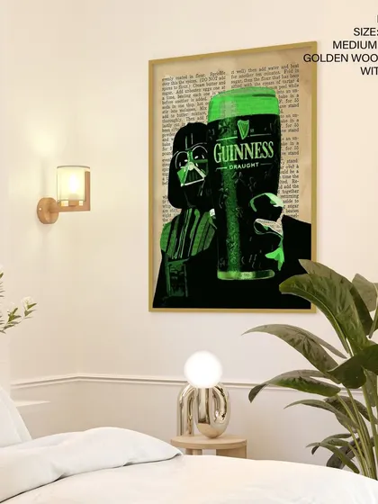 For the Star Wars fan, this unique art piece features Darth Vader holding a pint of Guinness. The pop culture mashup, printed over a vintage dictionary page, is a perfect and humorous addition to a bar area or man cave.