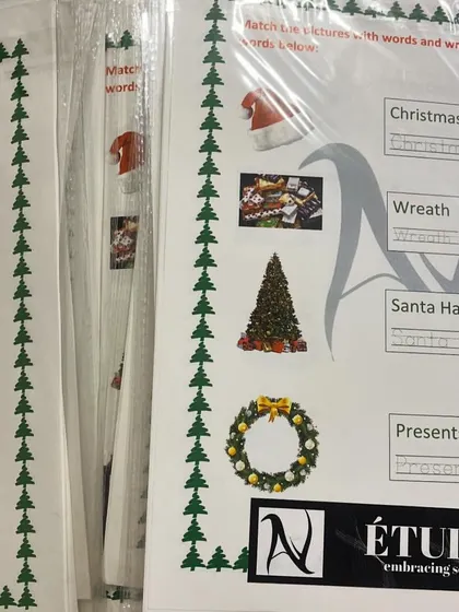 A closer look at the Christmas-themed 'match the picture' activity sheets. I ensure my activities are both fun and engaging for young minds.