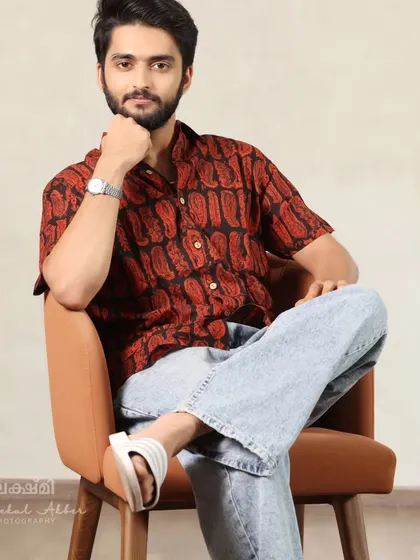 A full-length shot showcasing the complete look we created for actor Gokul's magazine feature.