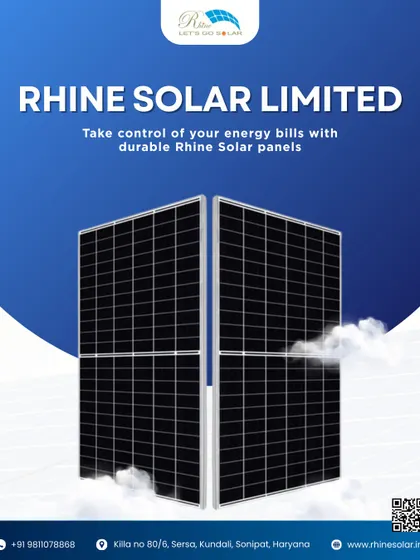 'Take control of your energy bills'. This poster is my promise to help you save money with durable Rhine Solar panels. Our panels are designed to perform, no matter the weather.