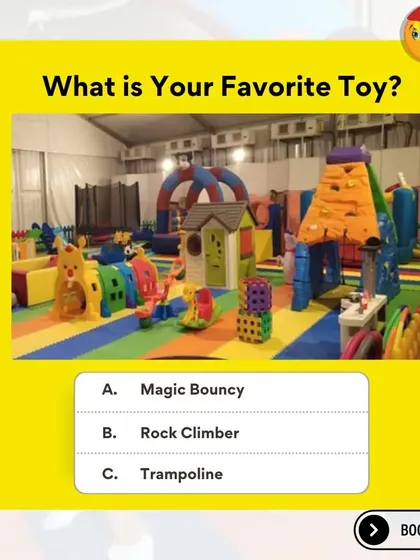What is your favorite toy? This interactive post showcases one of my largest indoor setups, featuring a Magic Bouncy, a Rock Climber, and a Trampoline, all available for you to rent.