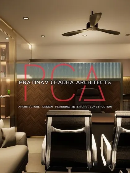 This render shows the main manager's cabin in the Hari Mandir office, designed with a mix of wood tones, classic wall mouldings, and modern furniture.