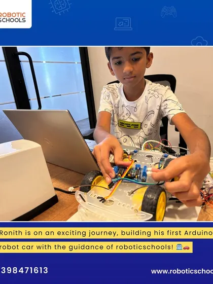 Ronith is on an exciting journey, building his first Arduino robot car. We guide students step-by-step as they assemble and program their first complex robotic vehicle.