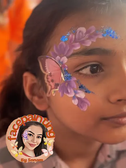 A whimsical butterfly design with purple flowers and blue glitter. A perfect choice for a magical party theme.