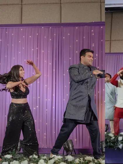 A snapshot of a fun couple's dance, showing the energy and chemistry between the performers.