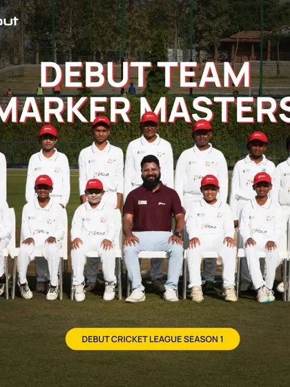 The Debut Team Marker Masters squad poses for a team photo during the Debut Cricket League, an event powered by our school.