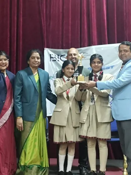 A proud moment as our students receive the first prize trophy in the Senior Category at Robozest 2.0 for their 'Blind Man Stick' project.