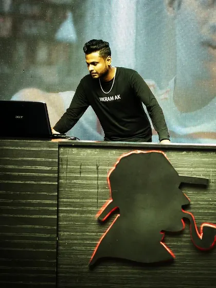 DJing at Skydeck by Sherlocks. The iconic logo in the background shows I play at some of Bangalore's most well known spots.