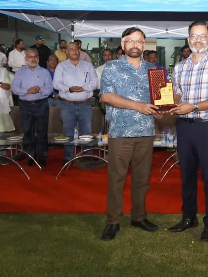 A token of appreciation. An official is felicitated for his contribution during the prize distribution function of the JPL-2025 staff cricket tournament.