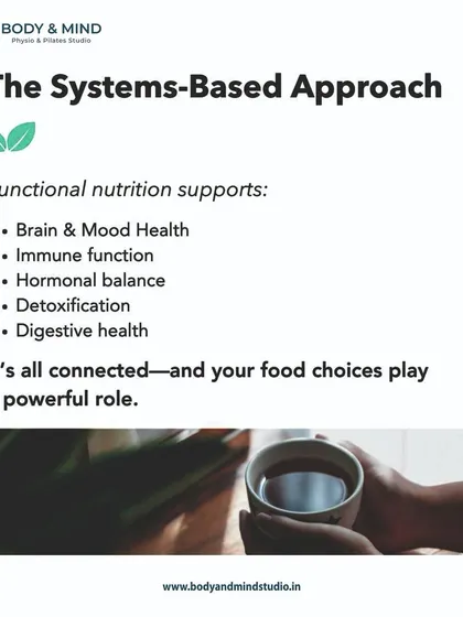 My systems-based approach recognizes that everything is connected. Functional nutrition can support brain and mood health, immune function, hormonal balance, and digestion because your food choices play a powerful role in every one of these areas.