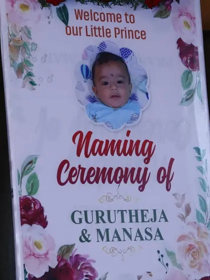 A personalized welcome sign for a naming ceremony. We can design and print custom signs and banners for any occasion to welcome your guests in style.