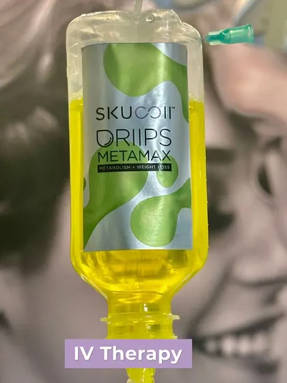 This is our Skuccii Drips MetaMax IV therapy, specifically formulated for metabolism and weight loss support. This powerful infusion is part of our comprehensive approach to helping you achieve your body goals from the inside out.