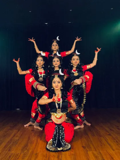 A beautiful formation from our "Shivashtakam" piece, showcasing the group's synchronicity and the elegant lines of their poses.